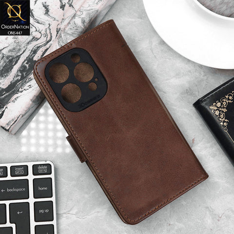 iPhone 16 Pro Cover - Dark Brown - Premium Leather Megantic Flip Book Covers With Card Holding Option