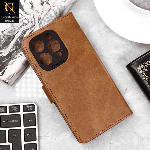 iPhone 16 Pro Cover - Light Brown - Premium Leather Megantic Flip Book Covers With Card Holding Option