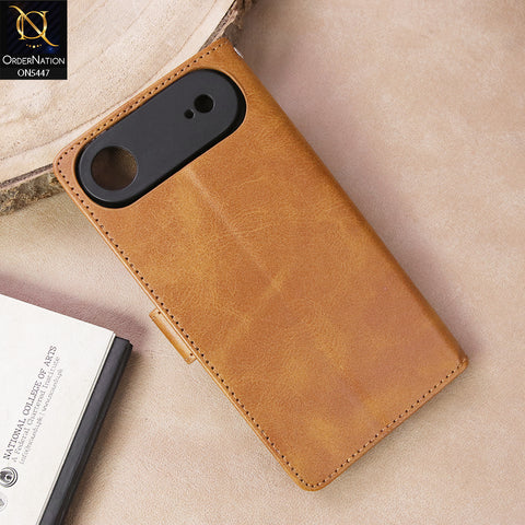 iPhone 17 Air  Cover - Light Brown - Premium Leather Megantic Flip Book Covers With Card Holding Option