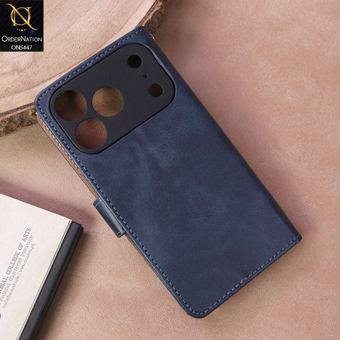 iPhone 17 Pro Max  Cover - Blue - Premium Leather Megantic Flip Book Covers With Card Holding Option