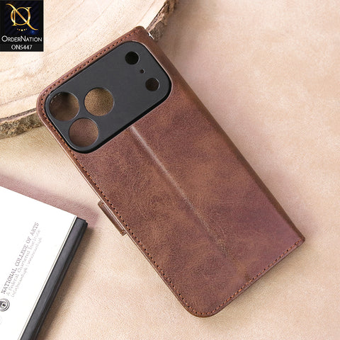iPhone 17 Pro  Cover - Dark Brown - Premium Leather Megantic Flip Book Covers With Card Holding Option