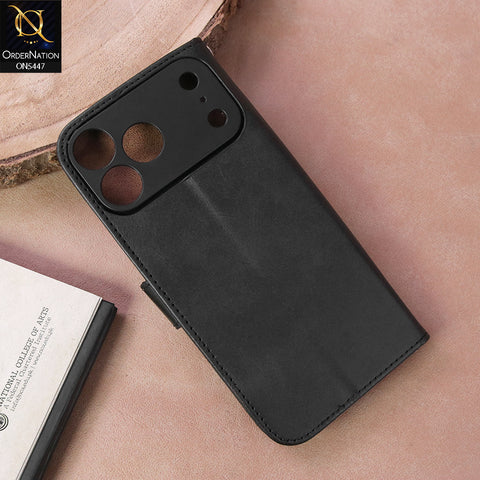 iPhone 17 Pro Max  Cover - Black - Premium Leather Megantic Flip Book Covers With Card Holding Option
