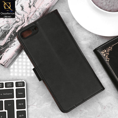 iPhone 8 Plus / 7 Plus Cover - Black - Premium Leather Megantic Flip Book Covers With Card Holding Option