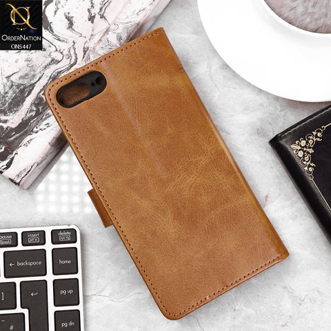 iPhone 8 Plus / 7 Plus Cover - Light Brown - Premium Leather Megantic Flip Book Covers With Card Holding Option