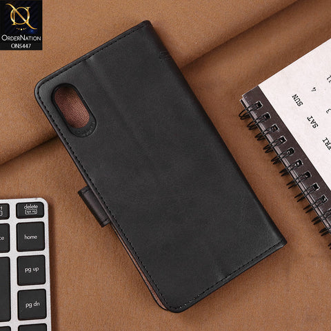 iPhone XS / X Cover - Black - Premium Leather Megantic Flip Book Covers With Card Holding Option