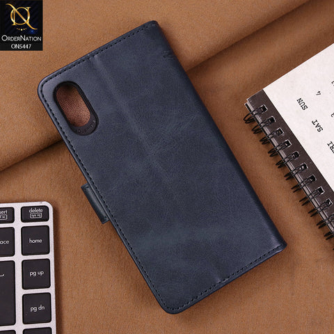 iPhone XS / X Cover - Blue - Premium Leather Megantic Flip Book Covers With Card Holding Option
