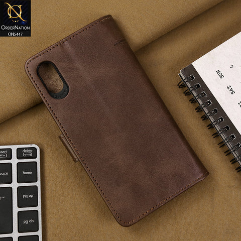iPhone XS / X Cover - Dark Brown - Premium Leather Megantic Flip Book Covers With Card Holding Option