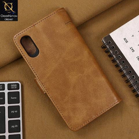 iPhone XS / X Cover - Light Brown - Premium Leather Megantic Flip Book Covers With Card Holding Option