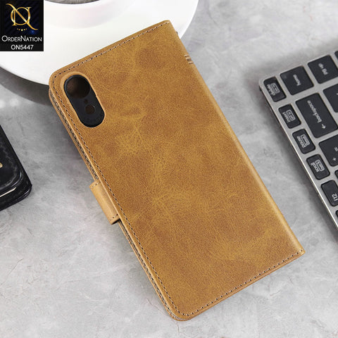 iPhone XR Cover - Light Brown -  Premium Leather Megantic Flip Book Covers With Card Holding Option