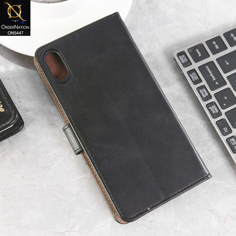 iPhone XS Max Cover - Black -  Premium Leather Megantic Flip Book Covers With Card Holding Option