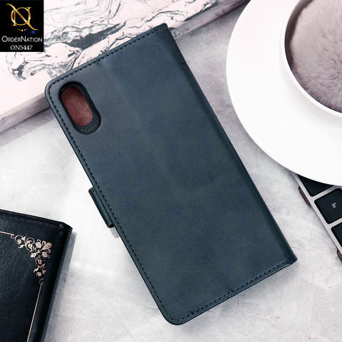 iPhone XS Max Cover - Blue -  Premium Leather Megantic Flip Book Covers With Card Holding Option