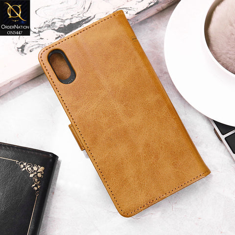 iPhone XS Max Cover - Light Brown -  Premium Leather Megantic Flip Book Covers With Card Holding Option