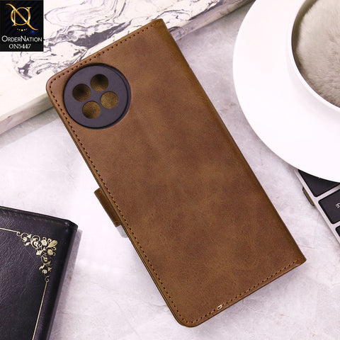 itel S23 Cover - Dark Brown -  Premium Leather Megantic Flip Book Covers With Card Holding Option
