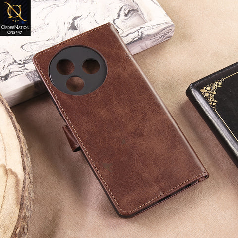 itel S24 Cover - Dark Brown - Premium Leather Megantic Flip Book Covers With Card Holding Option