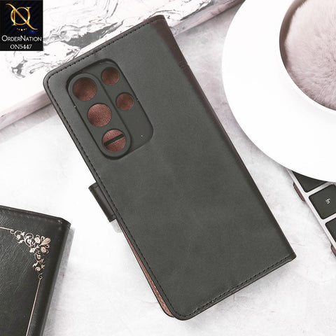 itel S25 Ultra Cover - Black -  Premium Leather Megantic Flip Book Covers With Card Holding Option
