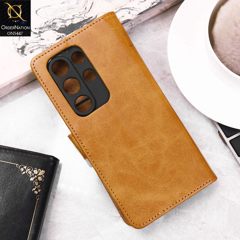 itel S25 Ultra Cover - Light Brown -  Premium Leather Megantic Flip Book Covers With Card Holding Option