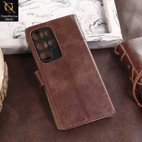 itel S26 Ultra Cover - Dark Brown -  Premium Leather Megantic Flip Book Covers With Card Holding Option