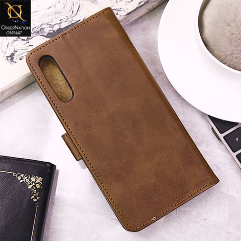 LG Velvet Cover - Dark Brown -  Premium Leather Megantic Flip Book Covers With Card Holding Option