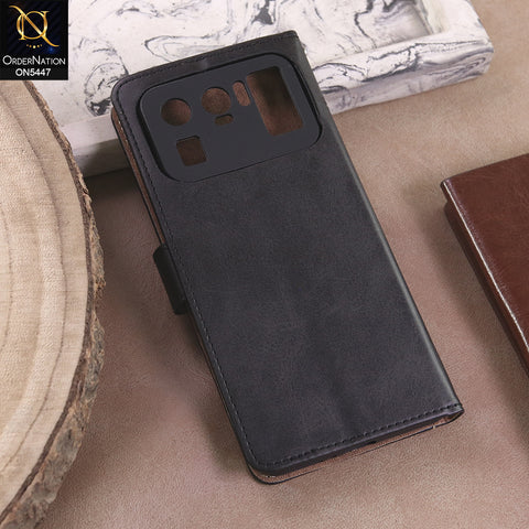 Xiaomi Mi 11 Ultra  - Black -  Premium Leather Megantic Flip Book Covers With Card Holding Option