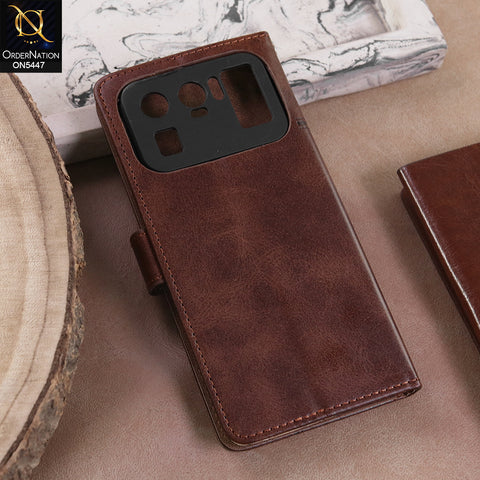 Xiaomi Mi 11 Ultra  - Dark Brown -  Premium Leather Megantic Flip Book Covers With Card Holding Option