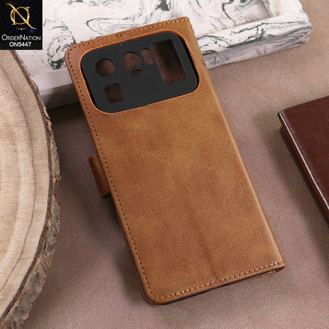 Xiaomi Mi 11 Ultra  - Light Brown -  Premium Leather Megantic Flip Book Covers With Card Holding Option