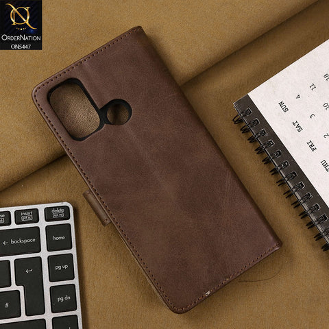 OnePlus Nord N100 Cover - Dark Brown - Premium Leather Megantic Flip Book Covers With Card Holding Option