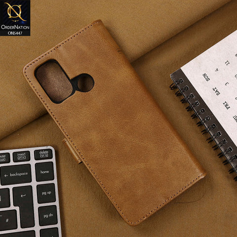 OnePlus Nord N100 Cover - Light Brown - Premium Leather Megantic Flip Book Covers With Card Holding Option