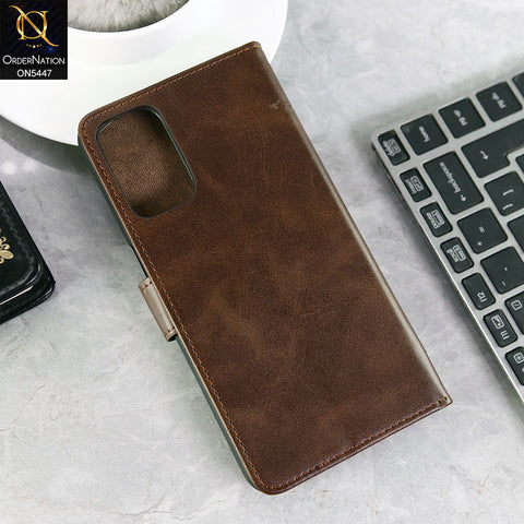 OnePlus Nord N200 5G Cover - Dark Brown -  Premium Leather Megantic Flip Book Covers With Card Holding Option