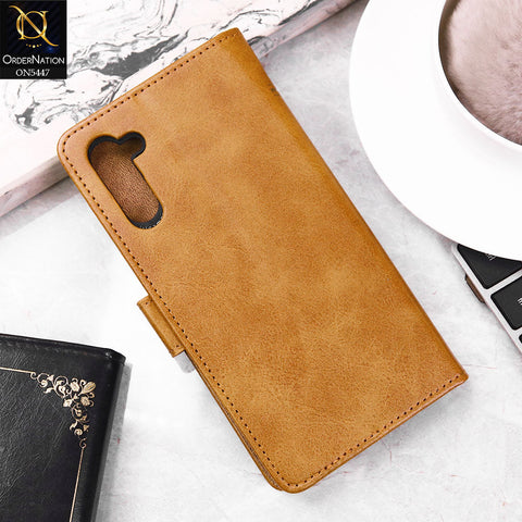 Samsung Galaxy Note 10 Cover - Light Brown -  Premium Leather Megantic Flip Book Covers With Card Holding Option