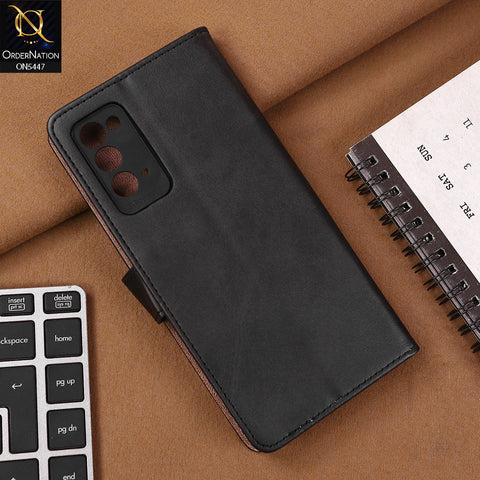 Samsung Galaxy Note 20 Cover - Black - Premium Leather Megantic Flip Book Covers With Card Holding Option