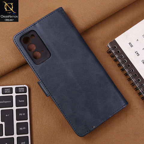 Samsung Galaxy Note 20 Cover - Blue - Premium Leather Megantic Flip Book Covers With Card Holding Option