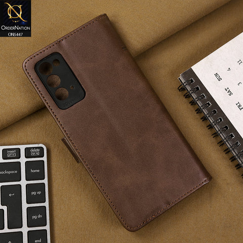 Samsung Galaxy Note 20 Cover - Dark Brown - Premium Leather Megantic Flip Book Covers With Card Holding Option