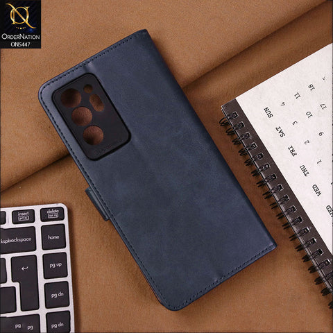 Samsung Galaxy Note 20 Ultra Cover - Blue - Premium Leather Megantic Flip Book Covers With Card Holding Option
