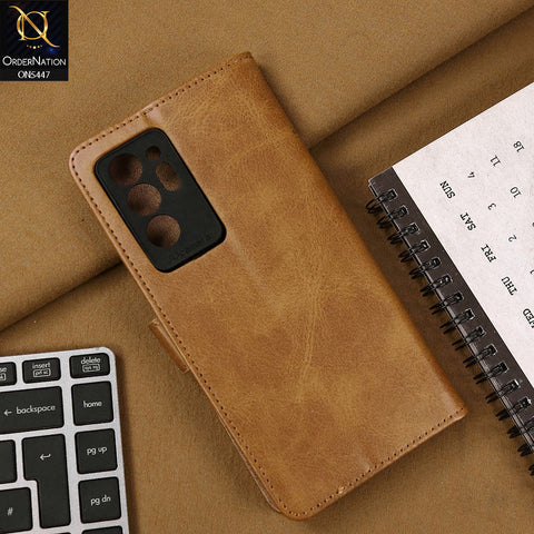 Samsung Galaxy Note 20 Ultra Cover - Light Brown - Premium Leather Megantic Flip Book Covers With Card Holding Option