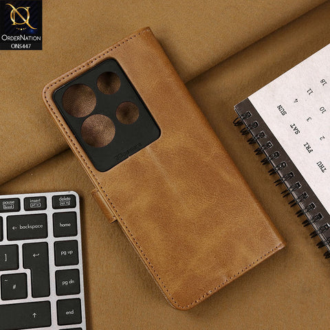Infinix Note 30 Cover - Light Brown - Premium Leather Megantic Flip Book Covers With Card Holding Option