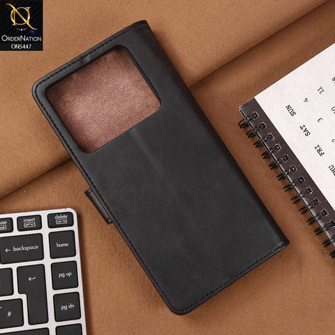 Infinix Note 40 Cover - Black - Premium Leather Megantic Flip Book Covers With Card Holding Option