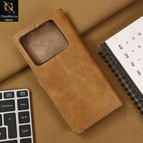 Infinix Note 40 Cover - Light Brown - Premium Leather Megantic Flip Book Covers With Card Holding Option