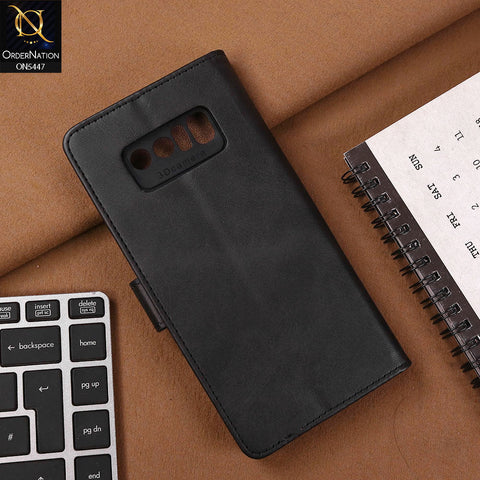 Samsung Galaxy Note 8 Cover - Black - Premium Leather Megantic Flip Book Covers With Card Holding Option