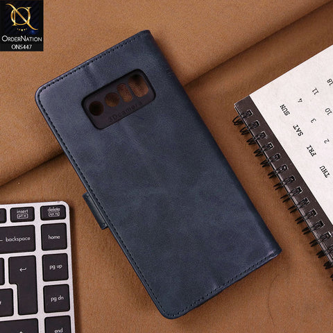 Samsung Galaxy Note 8 Cover - Blue - Premium Leather Megantic Flip Book Covers With Card Holding Option