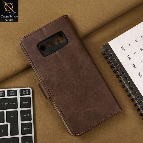 Samsung Galaxy Note 8 Cover - Dark Brown - Premium Leather Megantic Flip Book Covers With Card Holding Option