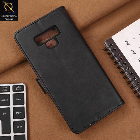 Samsung Galaxy Note 9 Cover - Black - Premium Leather Megantic Flip Book Covers With Card Holding Option