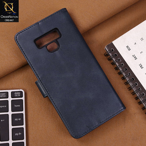Samsung Galaxy Note 9 Cover - Blue - Premium Leather Megantic Flip Book Covers With Card Holding Option