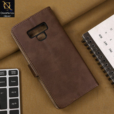 Samsung Galaxy Note 9 Cover - Dark Brown - Premium Leather Megantic Flip Book Covers With Card Holding Option