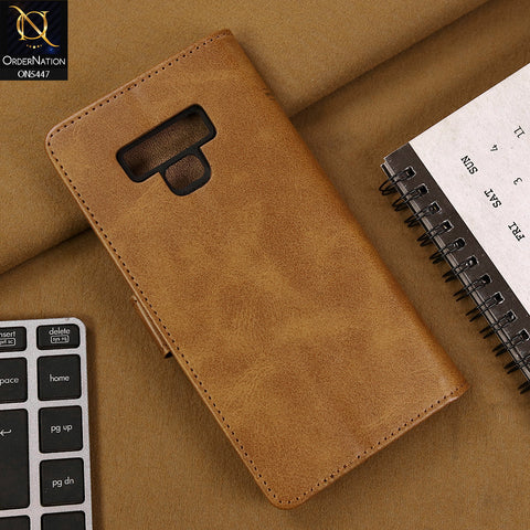 Samsung Galaxy Note 9 Cover - Light Brown - Premium Leather Megantic Flip Book Covers With Card Holding Option