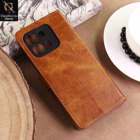 Samsung Galaxy Note Edge Cover  - Light Brown - Premium Leather Megantic Flip Book Covers With Card Holding Option