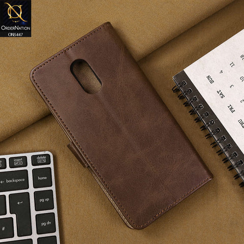 OnePlus 6T Cover - Dark Brown - Premium Leather Megantic Flip Book Covers With Card Holding Option