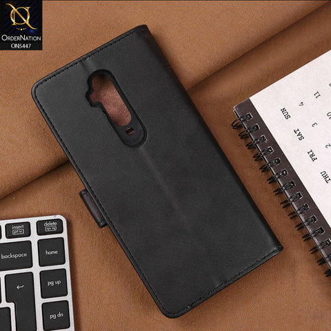 OnePlus 7 Pro Cover - Black - Premium Leather Megantic Flip Book Covers With Card Holding Option