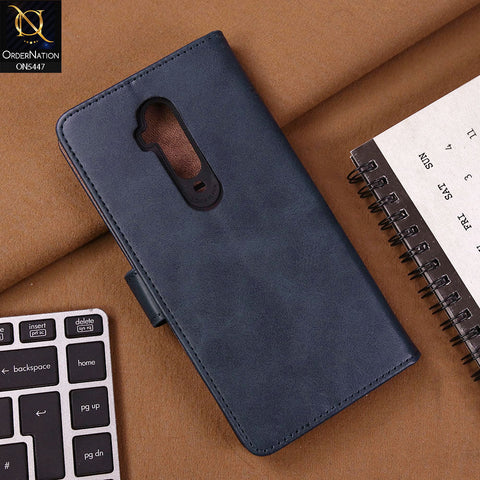 OnePlus 7T Pro Cover - Blue - Premium Leather Megantic Flip Book Covers With Card Holding Option