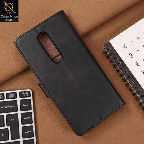 OnePlus 8 Cover - Black - Premium Leather Megantic Flip Book Covers With Card Holding Option