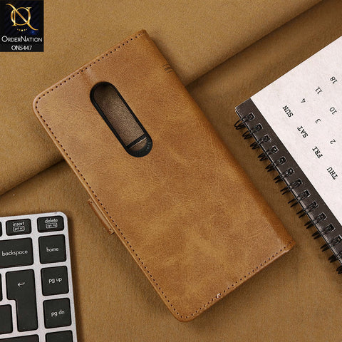 OnePlus 8 Cover - Light Brown - Premium Leather Megantic Flip Book Covers With Card Holding Option